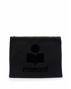 Isabel Marant Logo Flocked Zipped Clutch Bag