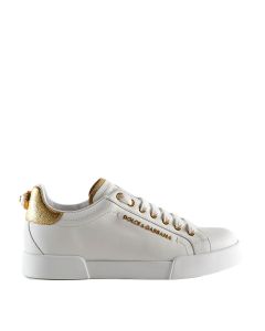 Logo pearl white leather sneakers