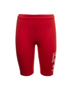 D-squared2 Woman's Red Stretch Cotton Cycling Shorts With Logo Print