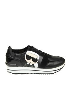 Karl patch detail leather and suede sneakers