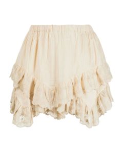 Cream Cotton Locadi Ruffled Shorts