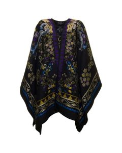 Multicolor Jacquard Wool Cape With Floral Ramage Motif Etro Woman