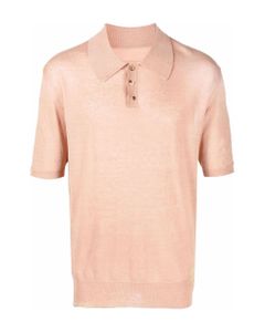 Pale Pink Linen-alpaca-wool Blend Polo Shirt