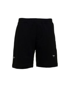 Alexander Mcqueen Man's Black Cotton Bermuda Shorts With Logo