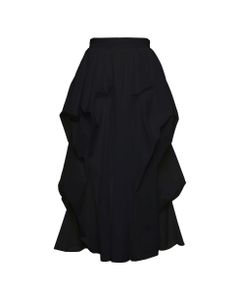Alexander Mcqueen Woman's Parachute Cotton Optical Black Long Skirt