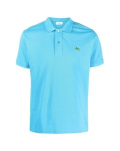 Man Short Sleeve Polo Shirt In Sky Blue Piquet With Green Pegasus Embroidery