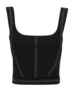 Alexander McQueen Contrast-Stitching Sleeveless Cropped Top