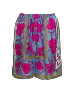 Versace Man's Acid Bouquet Printed Multicolor Silk Twill Bermuda Shorts