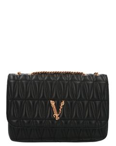 Versace Virtus Logo Plaque Quilted Shoulder Bag