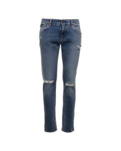 Dolce & Gabbana Man's Blue Denim Jeans With Ripped Inserts