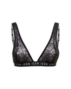 D-squared2 Woman's Black Lace Bra With Logo Print