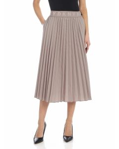 Pleated skirt in taupe color with branded ela