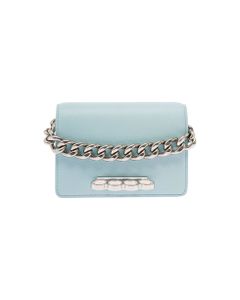Mini Four Ring Light Blue Hammered Leather Crossbody Bag Alexander Mcqueen Woman