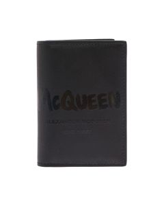 Alexander Mcqueen Man's Black Leather Wallet With Logo