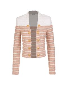 Woman White And Beige Spencer Jacket In Tweed With Golden Chain