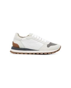 Brunello Cucinelli Woman's Leather Sneakers With Monile Detail