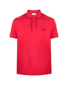 Man Short Sleeve Polo Shirt In Red Piquet With Blue Pegasus