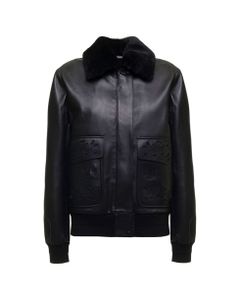 Chloé Woman's Black Leather Bomber Jacket