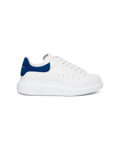 Alexander Mcqueen Man's Oversize White Leather Sneakers With Blue Heel And Logo