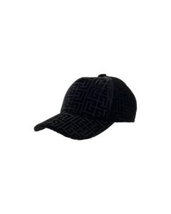 Balmain Man's Black Velvet Monogram Jacquard Hat