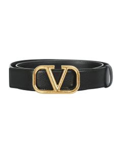 Calfskin Belt With Characteristic Vlogo Buckle In Bright Gold
