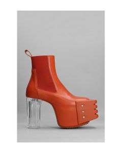 High Heels Ankle Boots In Orange Leather