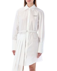 Off-White Asymmetric Pleated Stripe Printed Shirt Dress