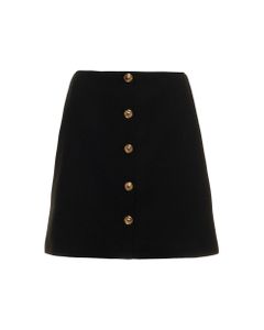Versace Women's Black Wool Blend Skirt With Logoed Buttons