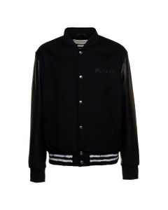 Alexander Mcqueen Man's Black Bomber Wool And Leather Jacket