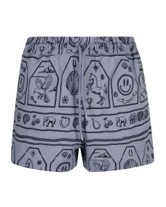 Ganni Elasticated-Waist Printed Shorts