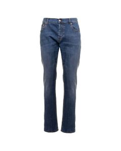 Blue Denim Jeans With Embroidered Logo Alexander Mcqueen Man