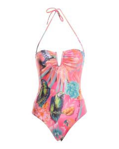Floral pattern one piece swimsuit