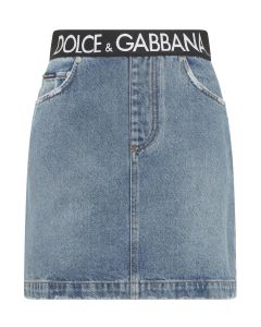 Dolce & Gabbana Logo Waistband Short Denim Skirt