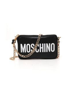 Moschino Logo Printed Chained Shoulder Bag