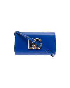 Wallet On Chain Blue Leather Crossbody Bag With Logo Dolce & Gabbana Woman