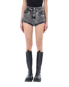 Alessandra Rich Studded High Waist Denim Shorts