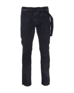 Man Black Tapered Jeans With Logoed Belt