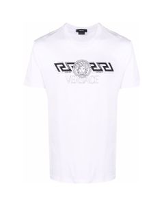 Versace Men's White Cotton T-shirt With Logo Print