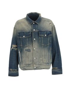 Balmain Button-Up Distressed Denim Jacket