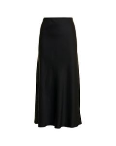 Maison Margiela Black Silk Satin Woman's Long Skirt