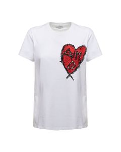 Alexander Mcqueen Woman's White Cotton T-shirt With Carved Love Print