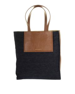 Denim and leather tote