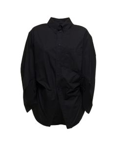 Balenciaga Women's Bb Crop Swing Twisted Black Poplin Shirt