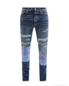 Amiri Bandana-Print Distressed Low-Rise Jeans