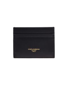 Black Leather Card Holder With Logo Dolce & Gabbana Man