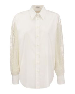 Shirt with broderie anglaise sleeves