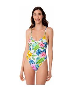 Woman One Piece Swimsuit With Tropical Print