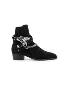 Amiri Man's Chain-link Detail Ankle Boots In Black Suede