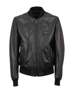 Logo Patch Zip Leather Bomber