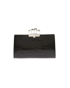 Black Crocodile Printed Leather Handbag With Fuor Ring Detail Alexander Mcqueen Woman